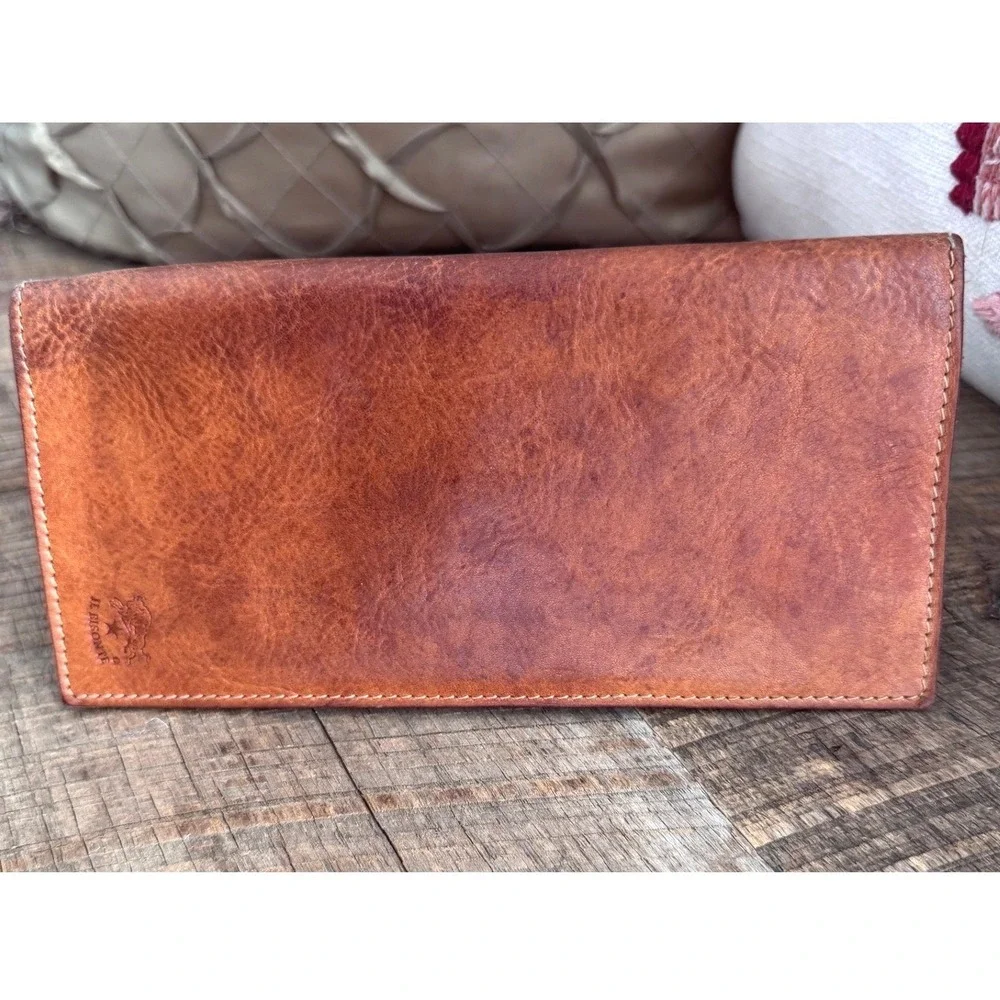 Distressed Il Bisonte Long Leather Rodeo Roper Western Style Bifold Vintage